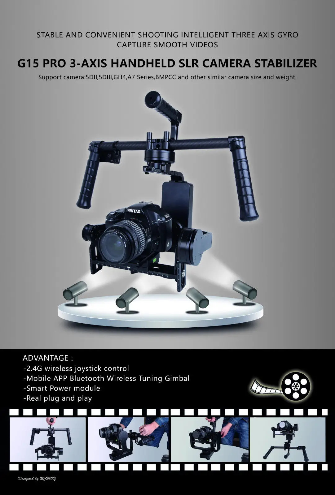 

Moy 3-Axis DSLR Handle Carbon Brushless Gimbal w/Motors & Controller joystick
