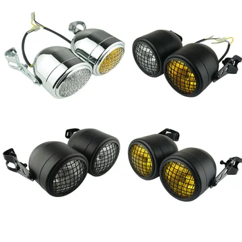 

Universal Grill Lens H4 Lamp Motorcycle 8.5in Iron Front Double Twin Round Headlight HeadLamp with Mounting Bracket 28mm-36mm Motorcycle Double Headlight Cafe Racer Old School Street bike Dirt bike