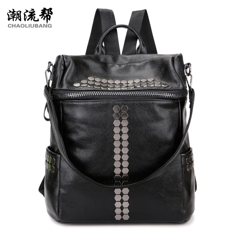 Sky fantasy fashion rivet punk PU black women backpacks casual classic girls shoulder bag Korean style