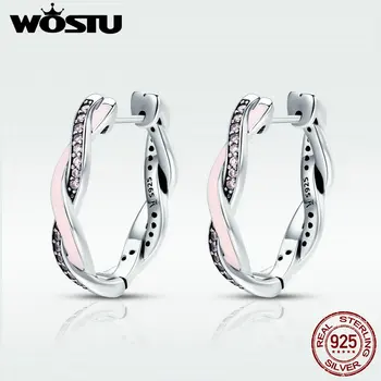 

WOSTU HOT SALE 100% 925 Sterling Silver Twist Of Fate Pink Enamel Stud Earrings for Women Fine Jewelry Brincos Gift DXE297