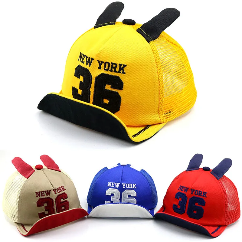 

Baby boy and girl hats Flip along baseball caps Summer new mesh cap Korean baby cap 36 letters long ears soft along hat Snapback