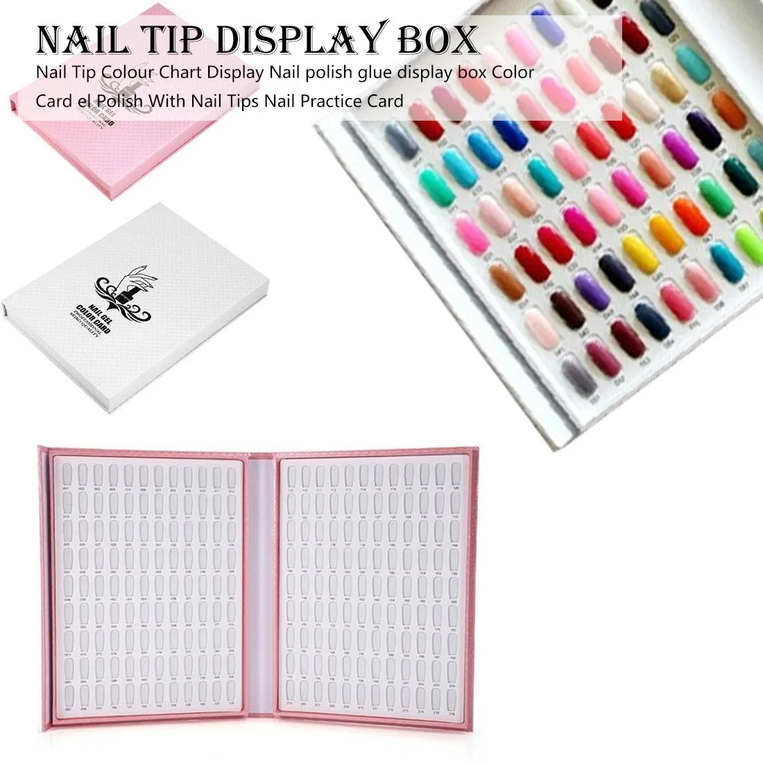 

1pcs Nail Tip Colour Chart Display Nail Polish Glue Display Box Color Card Polish With Nail Tips Nail Practice Card Art Tool