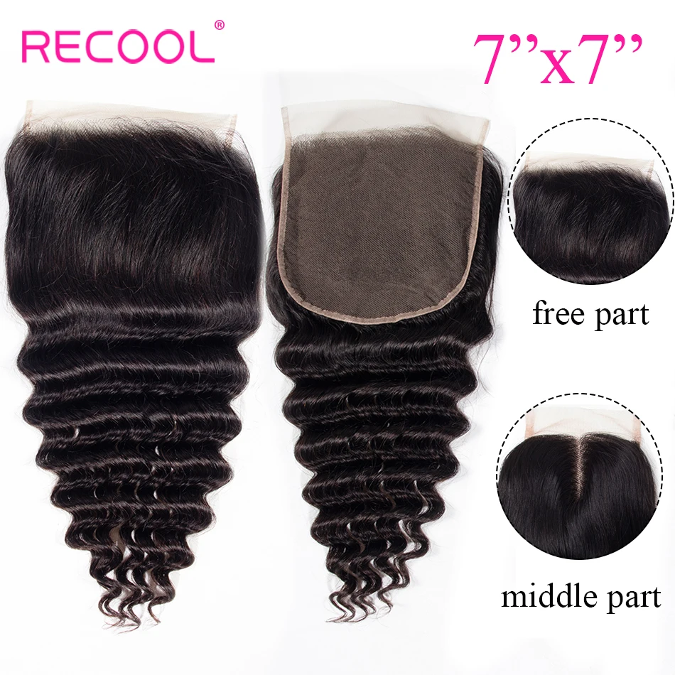 

Recool Loose Deep Wave 7x7 Lace Closure Free Middle Part Remy Human Hair Closure 150% Destiny Brazilian Hair Swiss Lace Closure