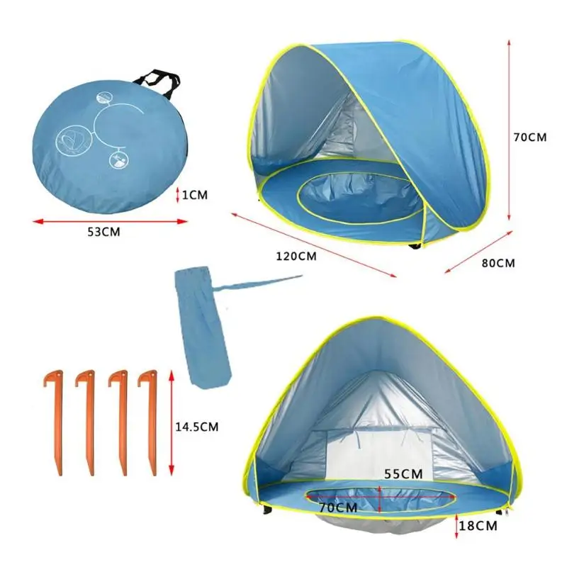 Summer Kids Beach Tent Portable Baby Outdoor Swimming Pool Sunshelters Tents Infant Ultraviolet-proof Auto Quick Opening Awning