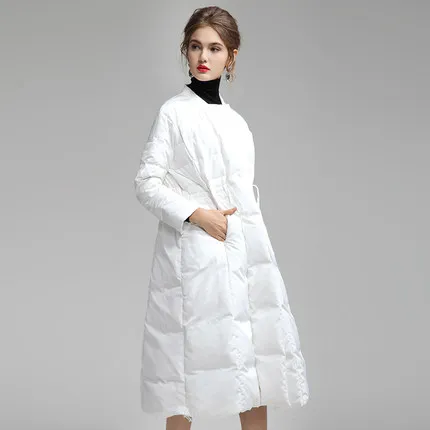 Зимний и осенний теплый пуховик, длинное женское пальто, 90% белый утиный пух, женский пуховик размера плюс, парка, верхняя одежда - Цвет: Белый