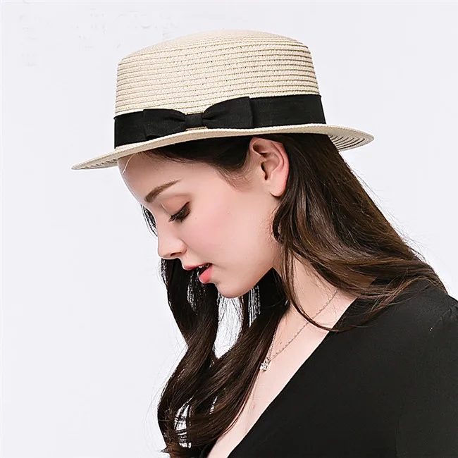 Модная женская летняя соломенная плоская шляпа Toquilla для элегантной леди, шляпа от солнца Fedora, Женская пляжная Панама от солнца - Цвет: Light Straw