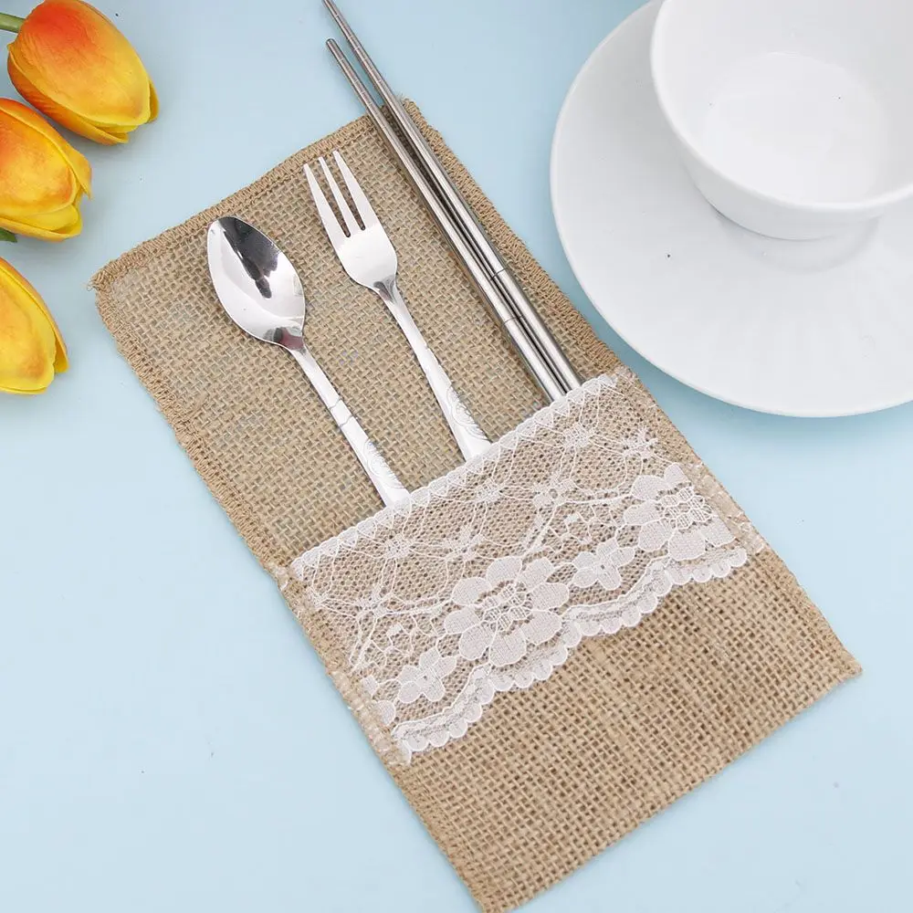 Aliexpress.com : Buy Natural Jute Lace Pockets Rustic Wedding Tableware
