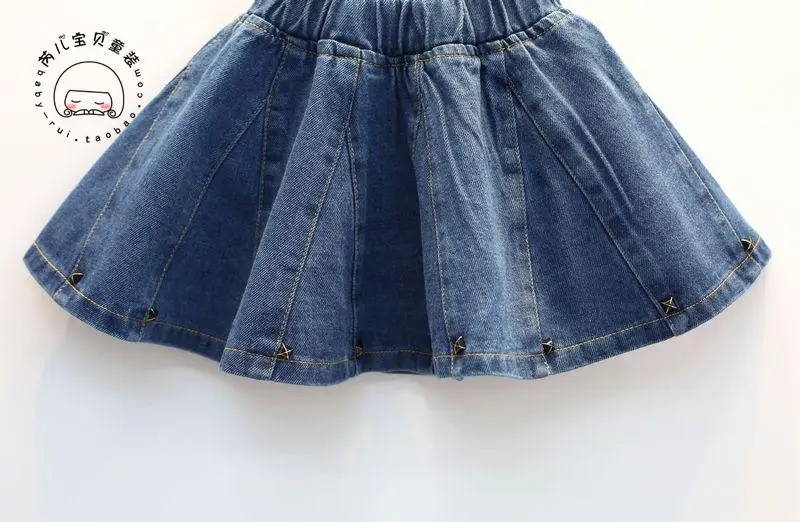 Algodão da Menina das Crianças Saias para a Primavera Roupa dos Miúdos Denim Verão Frisado Calça Jeans Saias Meninas 4 para a Primavera Verão Frisado Calça Jeans