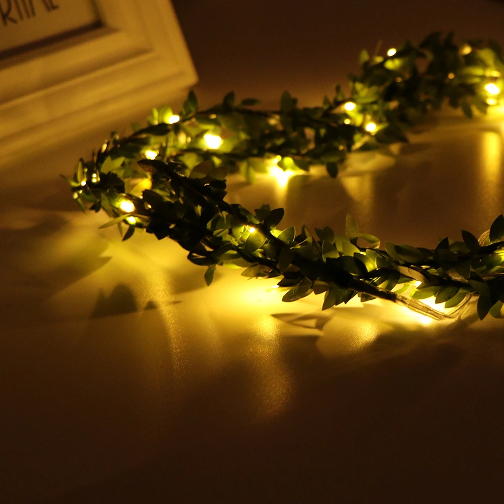 3 м 30 светодио дный LED зеленые листья гирлянда медные струнные огни Фея огни стекло ремесло День Святого Валентина Свадебные огни вечерние Вечеринка Рождество