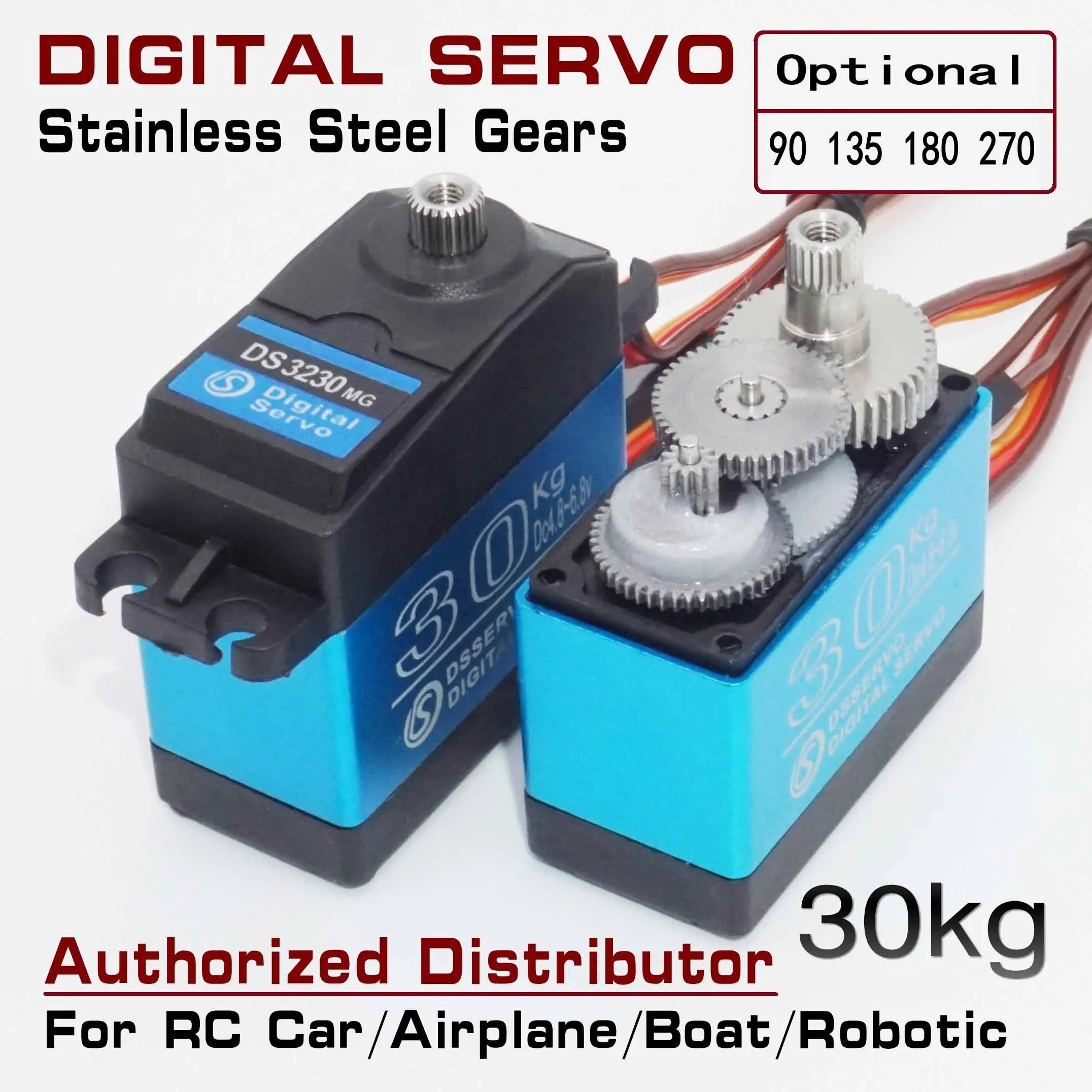 

DS3230 30kg Standard Digital Servo Metal Gears Big Torque Metal Case For 1:8 1:10 RC Car Crawler Airplane Robot Arm 180 270