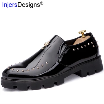 

New Arrival Casual Leather Shoes Men Loafers Fashion Black Red Business Men Shoes Zapatos De Hombre Metal Rivet Men Dress Shoes