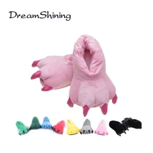 DreamShining Зима Теплая Мягкая Крытый Этаж Тапочки Женщины Мужчины Детская Обувь Paw Смешные Рождество Монстр Динозавров Коготь
