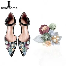 Свадебная обувь для невесты с цветами и листьями; аксессуары для обуви на высоком каблуке; ботинки ручной работы с жемчугом; обувь с украшением в виде цветка