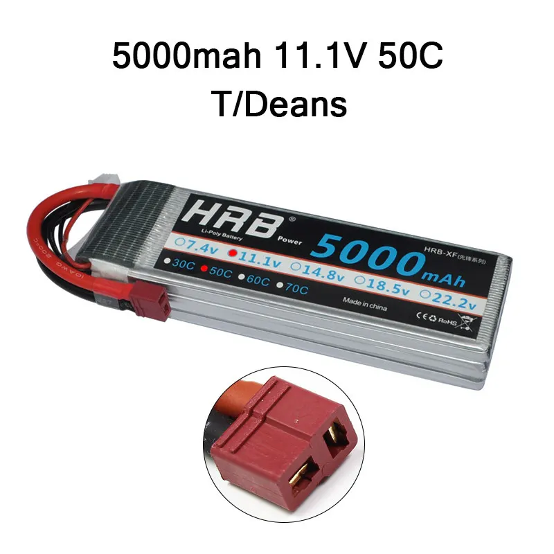 HRB Lipo 3S 4S 11,1 V 14,8 V 5000mah 2S 6S 7,4 V 22,2 V батарея 2200mah 2600mah 3300mah 6000mah T для TRAXXAS 1:10 RC автомобиля FPV лодки - Цвет: 3S 5000mah 50C T