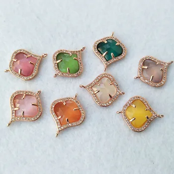 

10pcs Mixed Color Cat Eye Stone opal Faceted Double Bails Connector beads For Making DIY Bracelet necklace Jewelry finding CT251