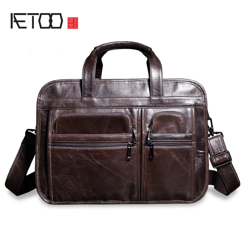 

AETOO Europe and the United States retro oil leather men bag large capacity leather briefcase import the first layer of yellow l