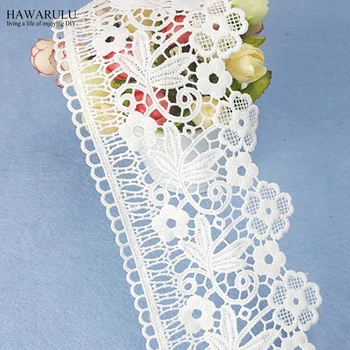 

10yard 9.8cm african white lace fabric ribbon 2019 high quality lace wedding decoration trim DIY New hollow milk silk embroidery