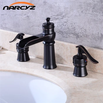 

Luxury Black Bronze Brass Waterfall spout Roman Tub Sink Faucet Single Handle Deck Mounted 3pc XR7039