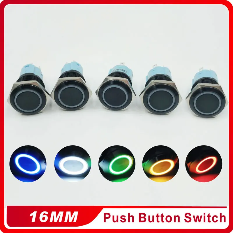 

3V 5V 12V 24V 220V LED Locking 16mm Waterproof Metal Push Button Switch maintained metal switch Latching push button