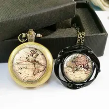 Diseño de película de latón Post Collar para hombres y mujeres steampunk colgante joyería Mapa Mundial de la tierra 1 set/lot la flecha de bolsillo vintage reloj