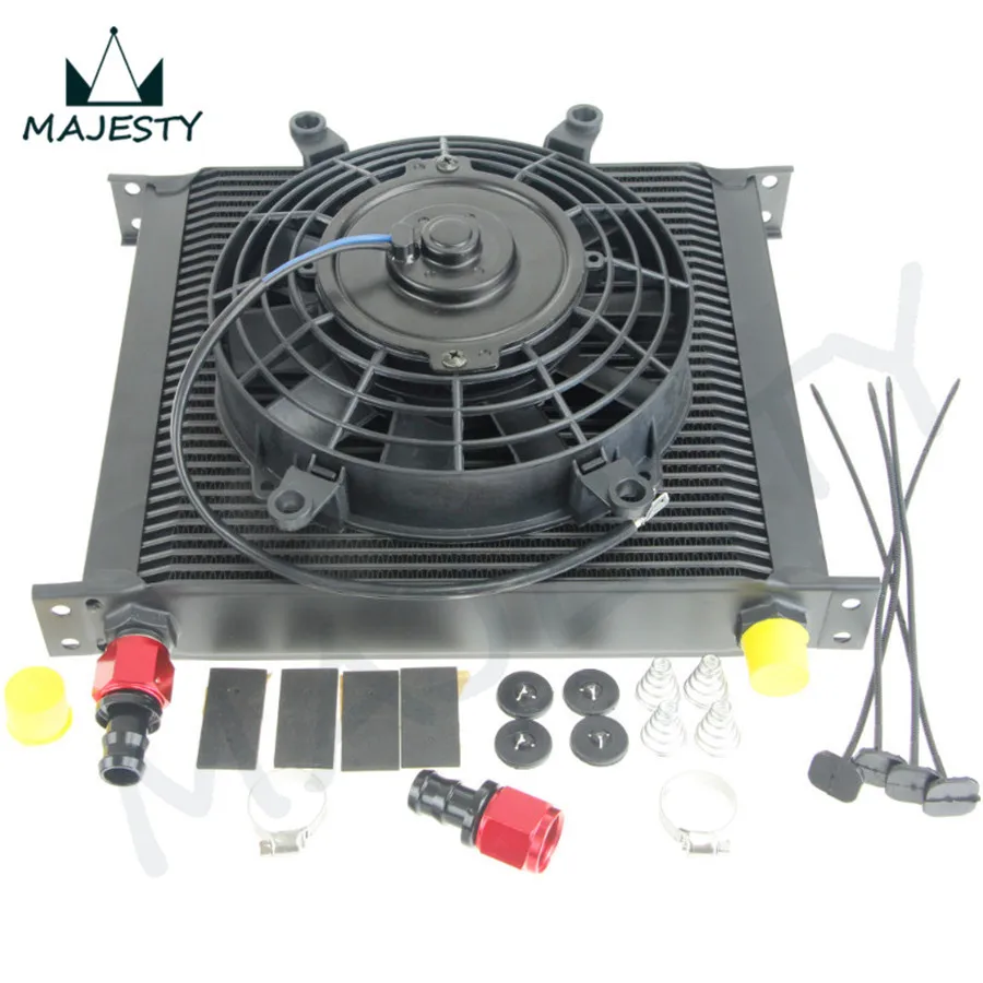 10 AN Universal 34 Row ENGINE Oil Cooler with fittings + 7" Electric