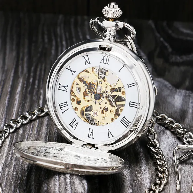 Vintage Silver Roman Number Mechanical Pocket Watch Double Open Hunter case fob Vintage Silver Roman Number Mechanical Pocket Watch Double Open Hunter case fob