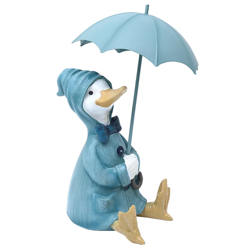 

Nordic Resin Cute Duck with Umbrella Ornaments Blue Duck Miniature Figurines Home Decor Animal Crafts Soft Decor Birthday Gifts