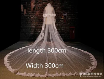 

New 2 Layer white lvory lace Cathedral wedding veils bridal accessories voile vestido de casamento velo de novia 300cm +comb