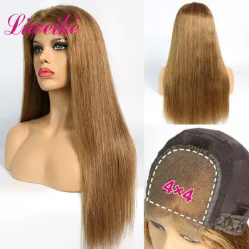 

Liweike Straight 4*4 Closure Color #6 Lace Wig 100% Remy Human Hair 200% Density Glueless 18 20 22 inch Sewing Wigs Pre Plucked