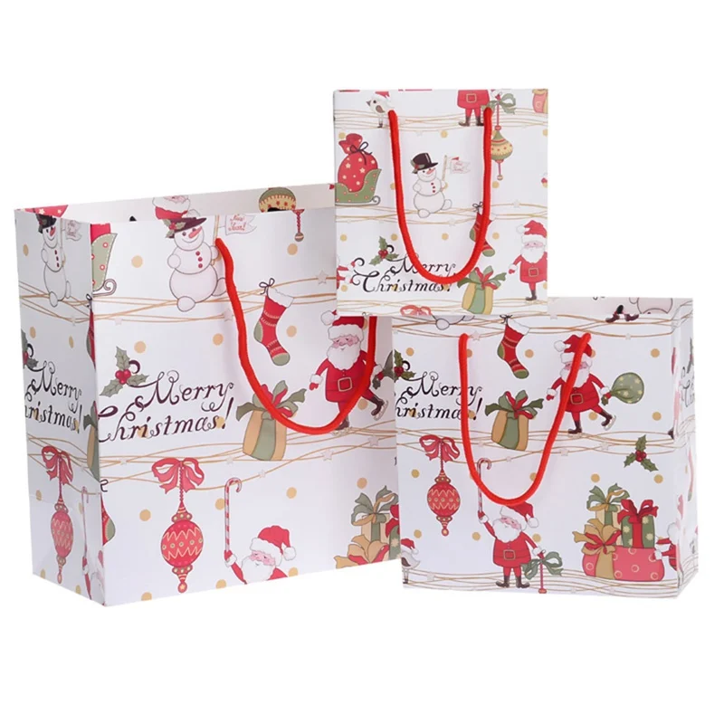 

Wholesale Christmas Paper Gift Bags Cartoon Packaging Christmas Candy Handle Paper Bag Small Middle Large Size To Choose