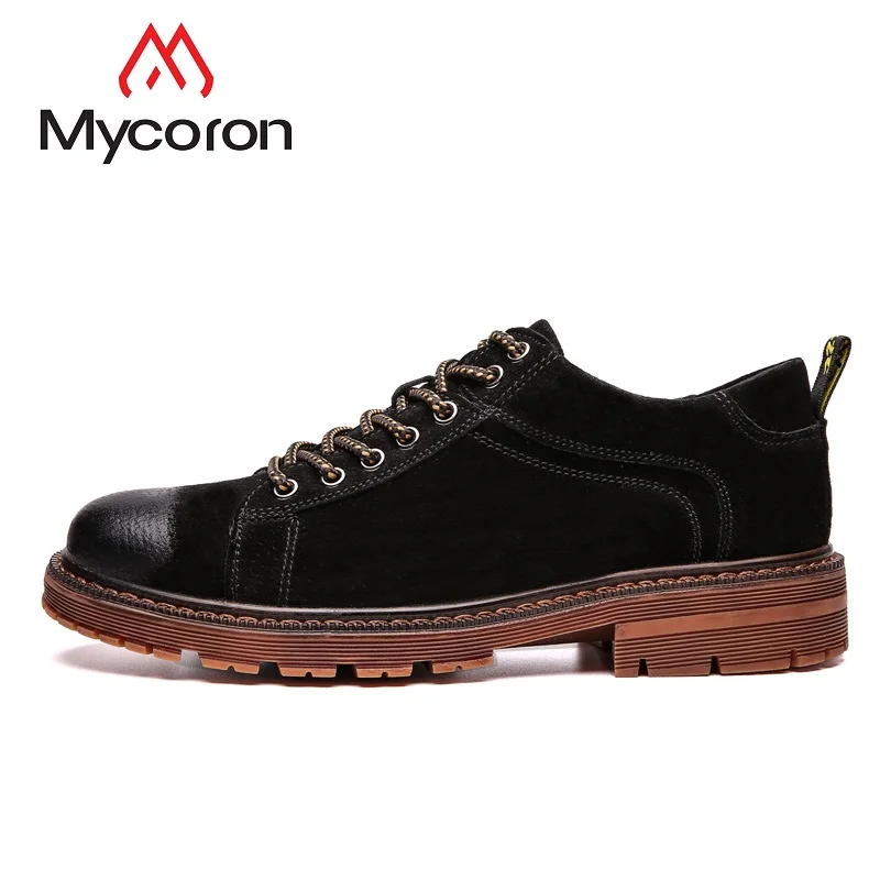 

MYCORON Leather Boots Men Shoes Casual Motorcycle Outdoor Martin Boots Fashion High Cut Shoes Breathable Handmade Men Boots