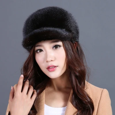 Зимние новые женские шапки из натурального меха норки, женские меховые шапки для улицы - Цвет: black