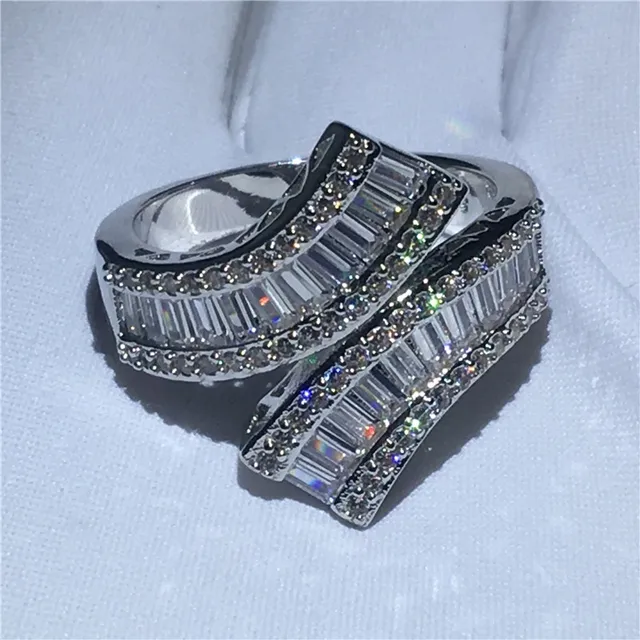 Fashion Promise ring 925 Sterling silver Princess cut  AAAAA Cz Stone Engagement wedding band ring for women Men Finger jewelry