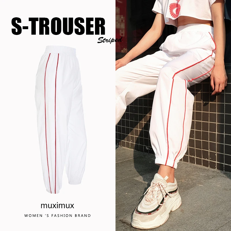 

2018 Autumn Women Pants Series Winter Streetwear Color-block High Waist Joggers Striped Trousers Harem Pants Sweatpants