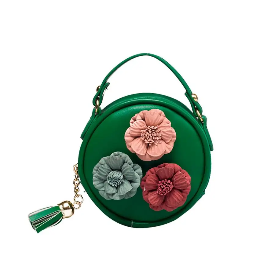 Модная женская сумка на одно плечо, Детская сумка с кисточками, круглая Цветочная сумка, мини сумка-мессенджер, 5,29 - Цвет: Зеленый
