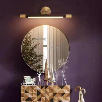 

Nordic led mirror headlamp wall lamp bathroom mirror cabinet wall light art brass dressing table makeup solid wood wall sconces