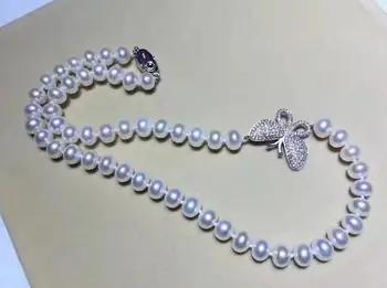 

Charming round 9-10mm white pearl necklace 18inch 36"
