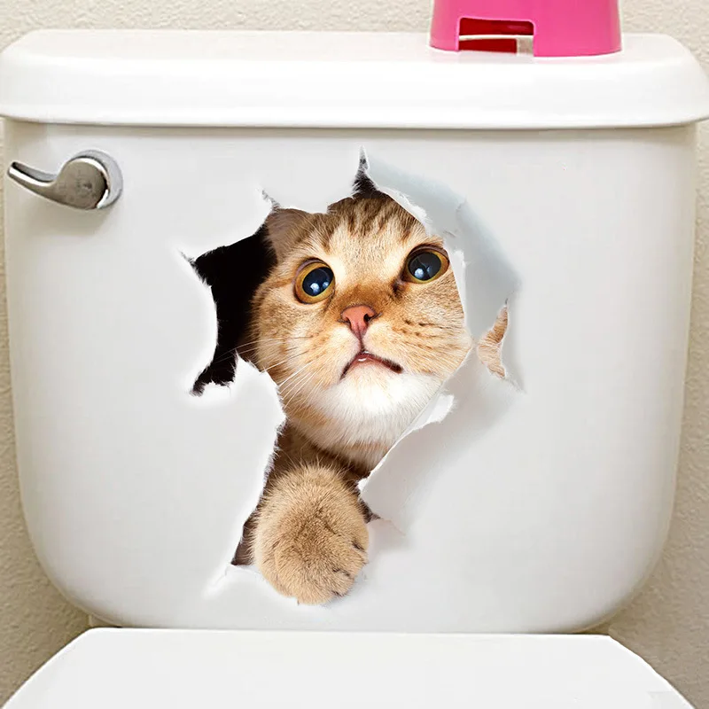 PVC 3D cute cat toilet stickers on the toilet seat creative decoration animal stickers on the wall refrige door bathroom decals  (16)