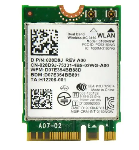 Wi-Fi адаптер 3160ac 2 4 ГГц и 5 0 433 Мбит/с M2 NGFF с Bluetooth BT для Intel 3160NGW ASUS DELL ACER SONY D P/N 028D9J |