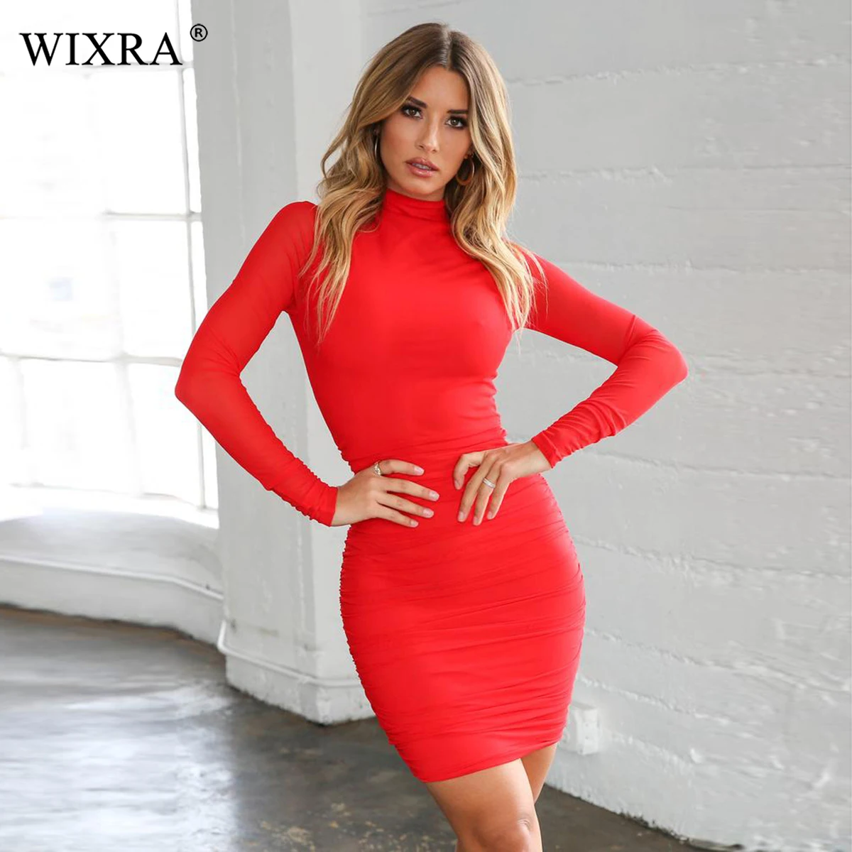 Платье мини Wixra базовое платье с высоким воротом однотонное эластичное