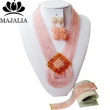 

Majalia Fashion Nigeria Wedding African Beads Jewelry Set Peach Crystal Necklace Bridal Jewelry Sets Free Shipping 6PO021