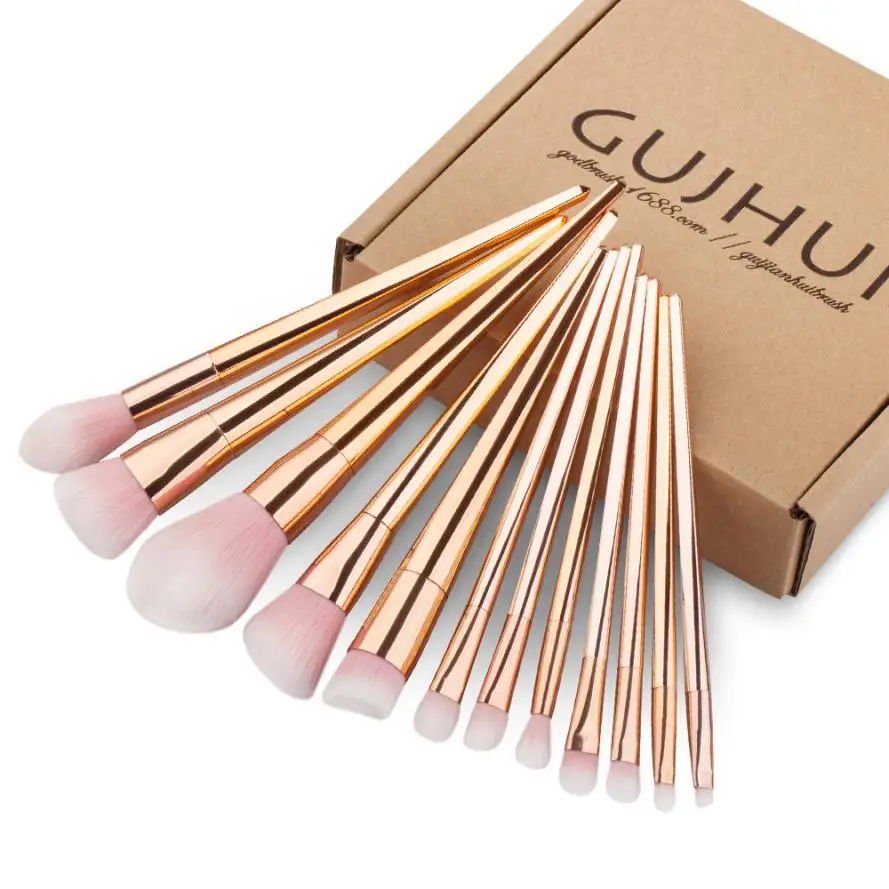 

GUJHUI RoseGold colour 12PCS Make Up Foundation Eyebrow Eyeliner Blush Cosmetic Concealer Brushes pinceles maquillaje New