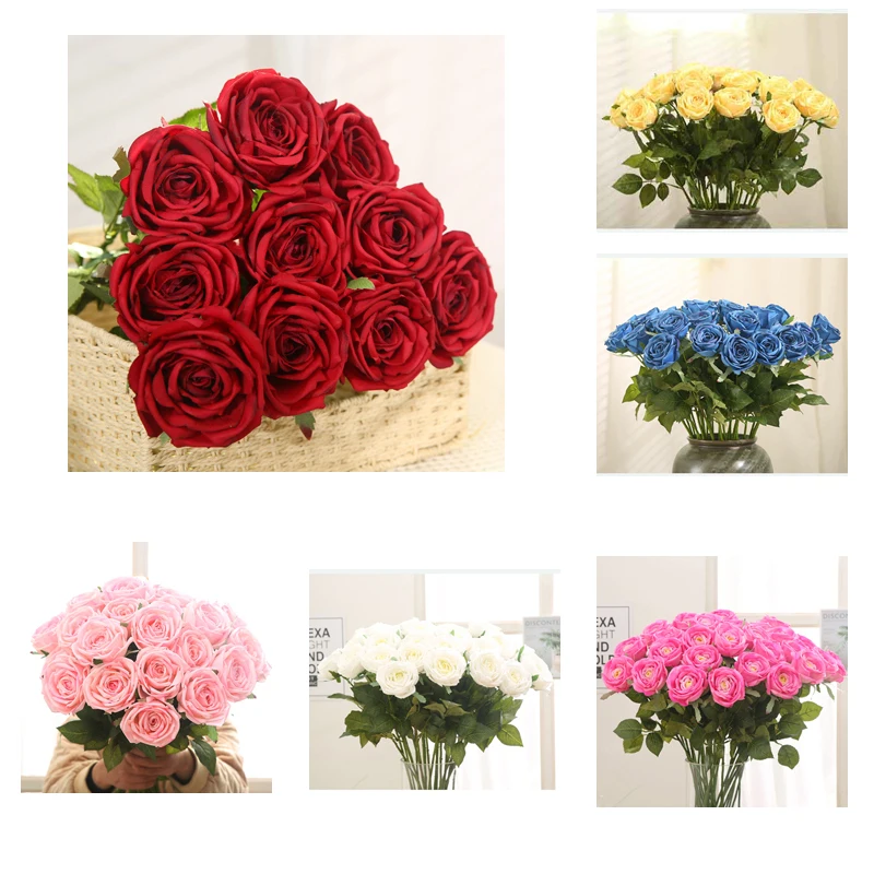 

Artificial Flower One Rose Floral Bouquet Fake Flower Arrange Colorful Yellow Rose Table Wedding Flowers Decor Party Decoratio