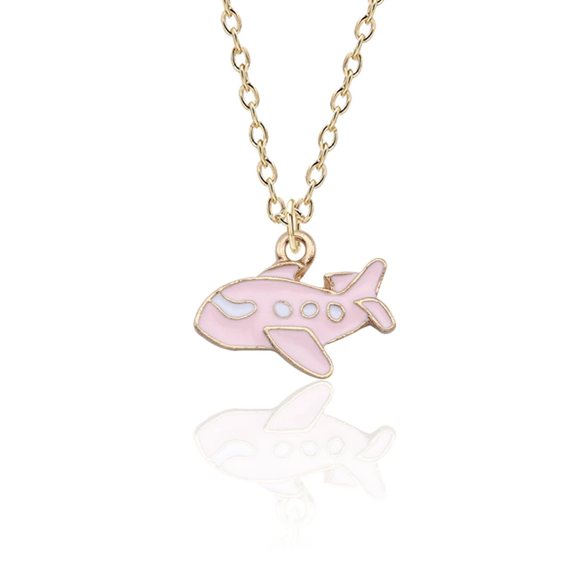 Cartoon-Aircraft-Necklaces-Pendants-Cute-Mini-Gold-Enamel-Colorful-Airplane-Air-Plane-Necklace-Women-Jewelry-Gifts