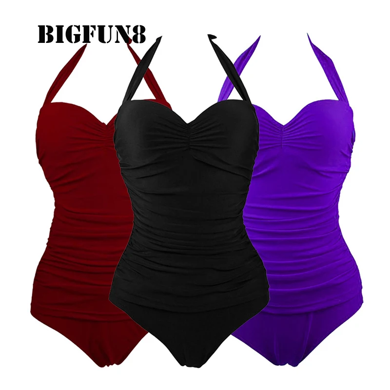 Sexy Female Solid Halter Swimwear One Piece Halter Swimsuit Slim