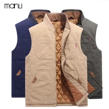 Бренд MANLI, осенне-зимнее Мужское пальто, теплая куртка без рукавов, повседневный мужской жилет, хлопковый армейский зеленый жилет, большой размер 4XL