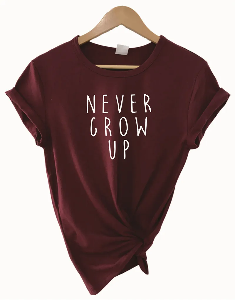 winered t white word Никогда не взрослеть рубашка Neverland рубашка Дисней одежда для Instagram Ulzzang Harajuku женские летние футболки милые топы женские - Цвет: winered t white word