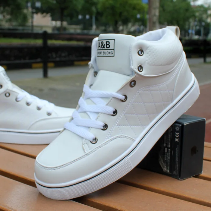 Comfort Male High Shoes Sneaker Patent Leather Shoes For Men White ...