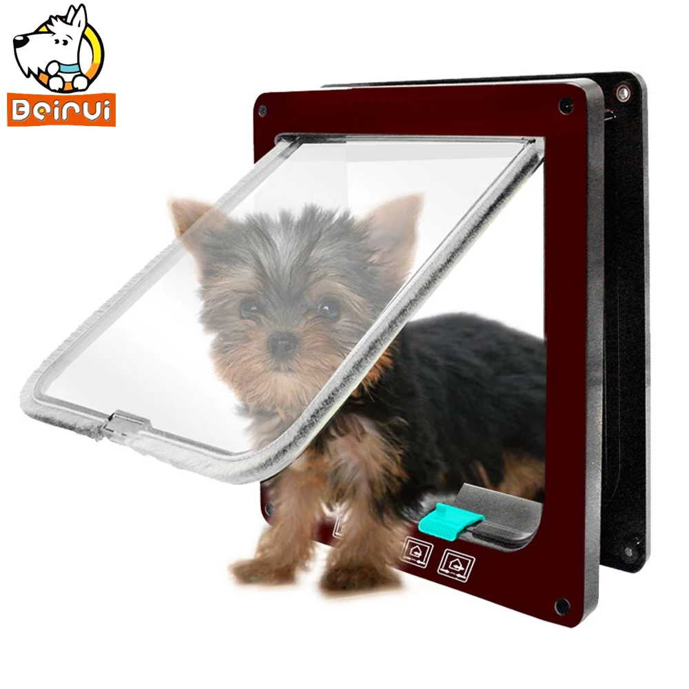 

4 Ways Small Dog Cat Door Lockable Magnetic Lockable Dog Safe Entry Frame Brown White Colors