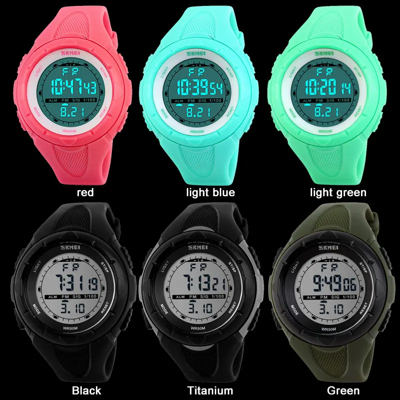 SKMEI модные женские часы 5 бар водонепроницаемый светодиодный детские часы цифровые наручные часы Военные Спортивные часы для мальчиков и девочек relogio feminino